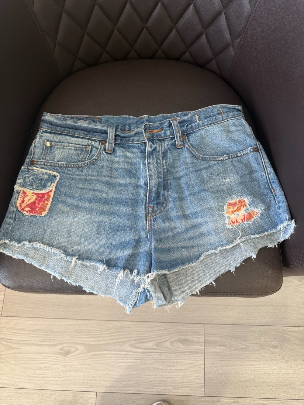 Denim & Supply Ralph Lauren Distressed Blue Jean Shorts with Patch Accents